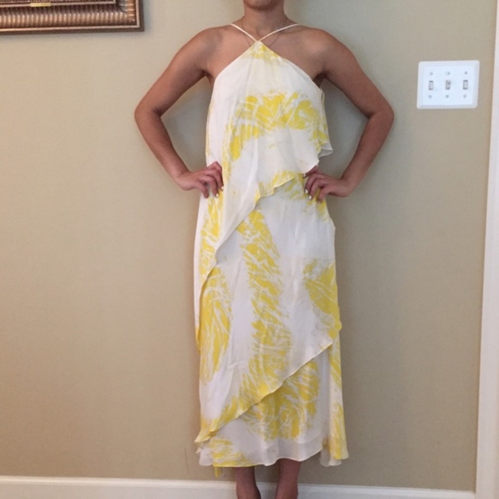 Halston Heritage Yellow Halter Silk Maxi Dress - Picture 3 of 3
